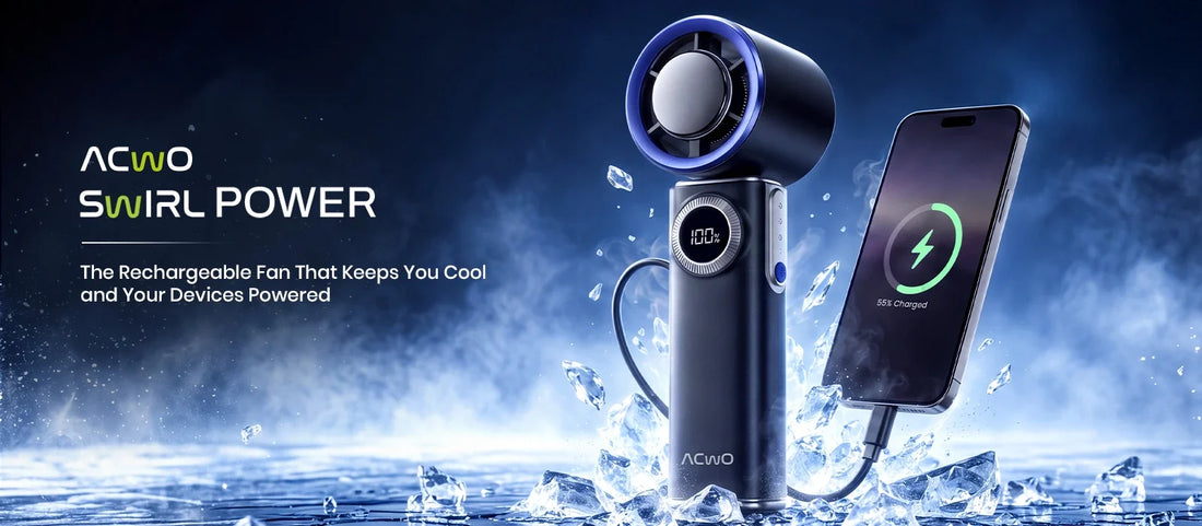 ACwO SwIRL POWER: The Rechargeable Fan That Keeps You Cool and Your Devices Powered
