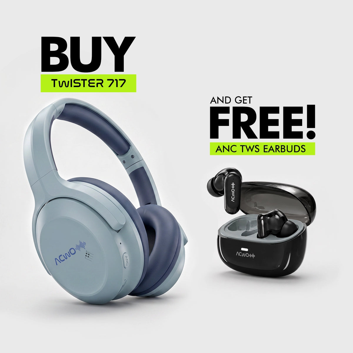 Twister 717 Headphones + Free ANC TWS Earbuds